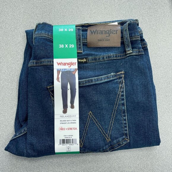 NEW Wrangler Men's 38x29 Relaxed Fit Jeans Dark Blue Stretch Denim - Picture 3 of 8